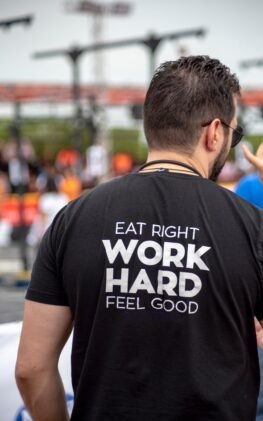 Person Wearing Eat Right Work Hard Feel Good-printed Shirt
